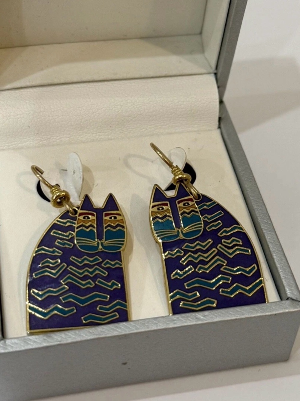 Laurel Burch Purple Cat Dangle Earrings